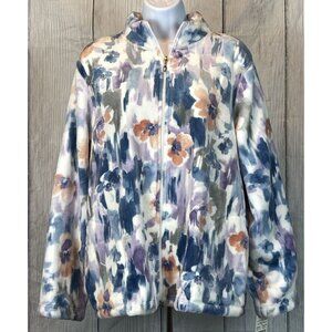 NWT Alfred Dunner Small Zip Front Floral Print Jacket Super Soft White Purple